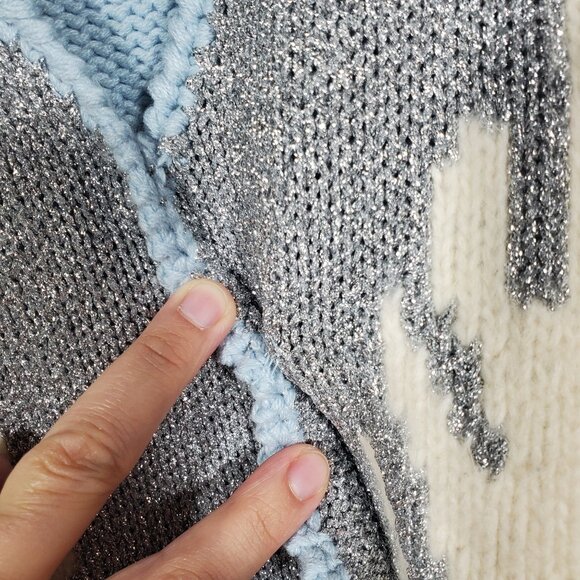 VTG 90s Larisa Knit Sweater V-neck Metallic Ski Snow Icicle Winter Wonderland - Picture 3 of 6